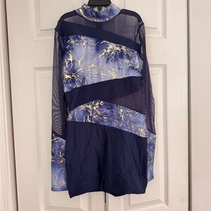 Navy Blue Abstract Panel Long Sleeve Costume